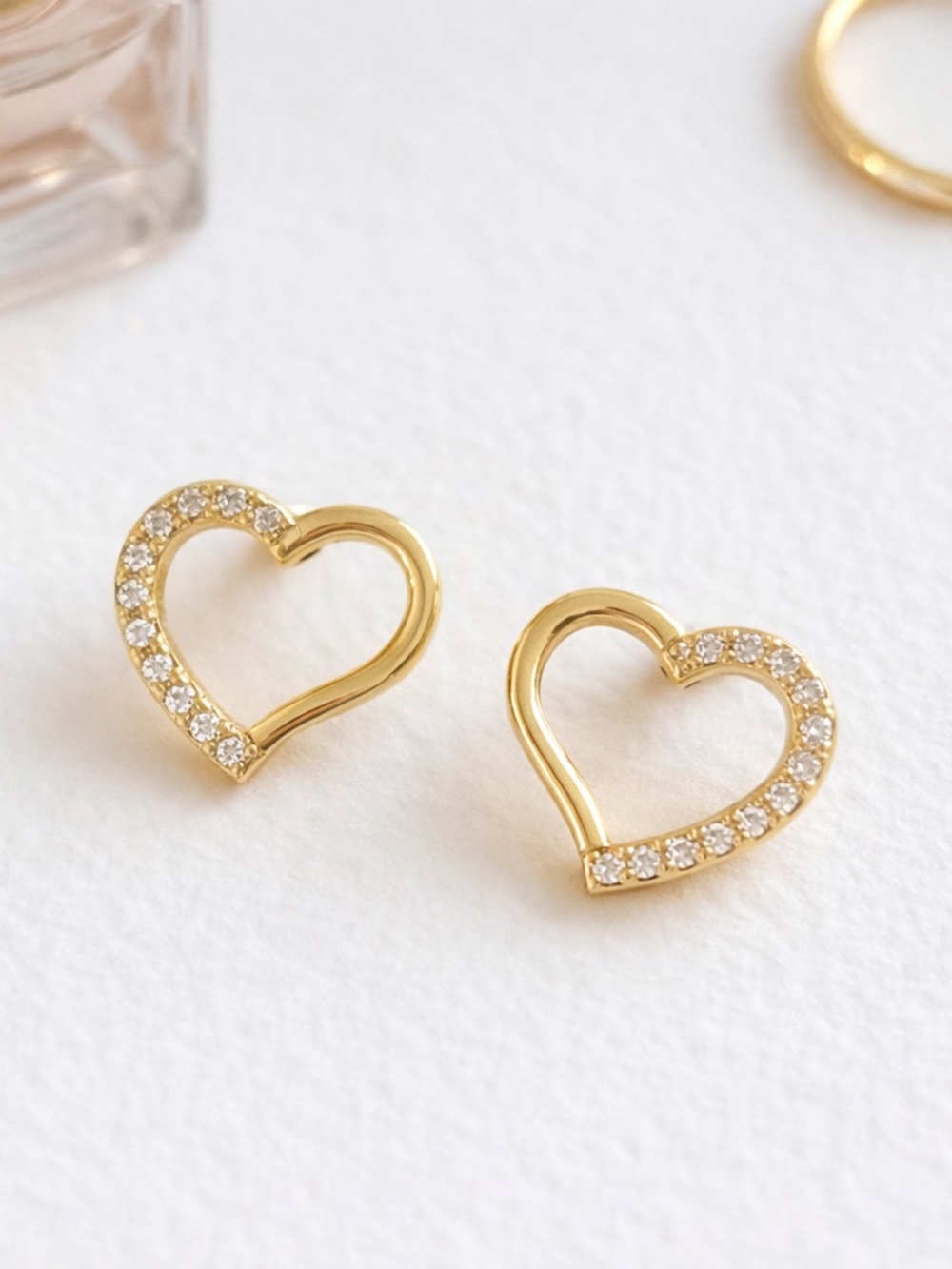 Dainty Gold Heart Earrings | 925 Sterling Silver | CZ Detail